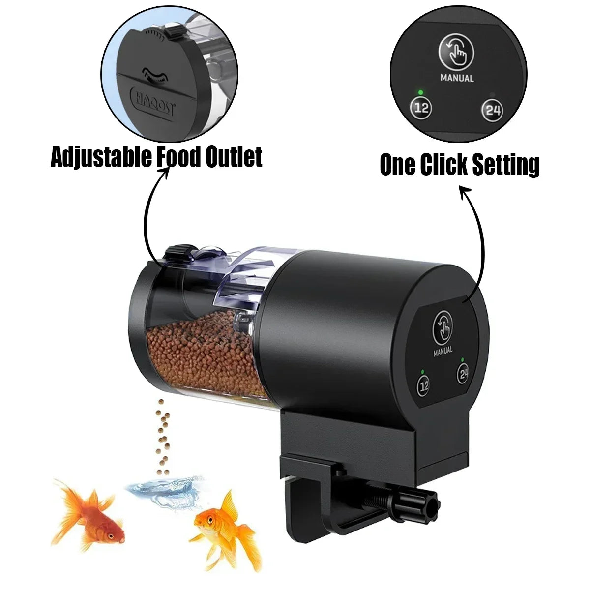 Automatic Fish Feeder 100ml/3.38oz, Smart Timer Auto Fish Food Dispenser with Battery, Easy Install for Aquarium Fish Tank