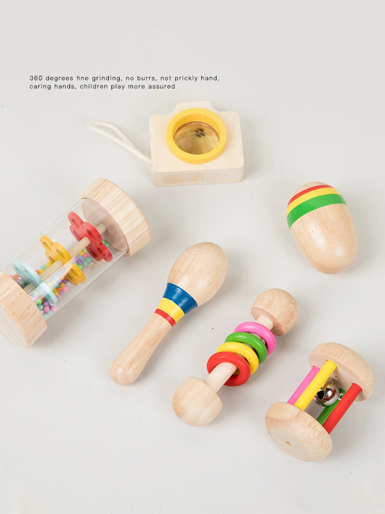 6pcs/set Wooden Musical Instruments Toys, Small Rattle, Sand Hammer, Sand Ball, Shake Bell Kaleidoscope, Griping Practice Toys