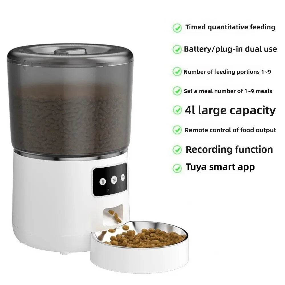 4L Smart Pet Feeder Stainless Steel Bowl Timed Feeding APP Control Feeder Remote Control 9-Meal Dog Food Dispenser For Cats Dogs