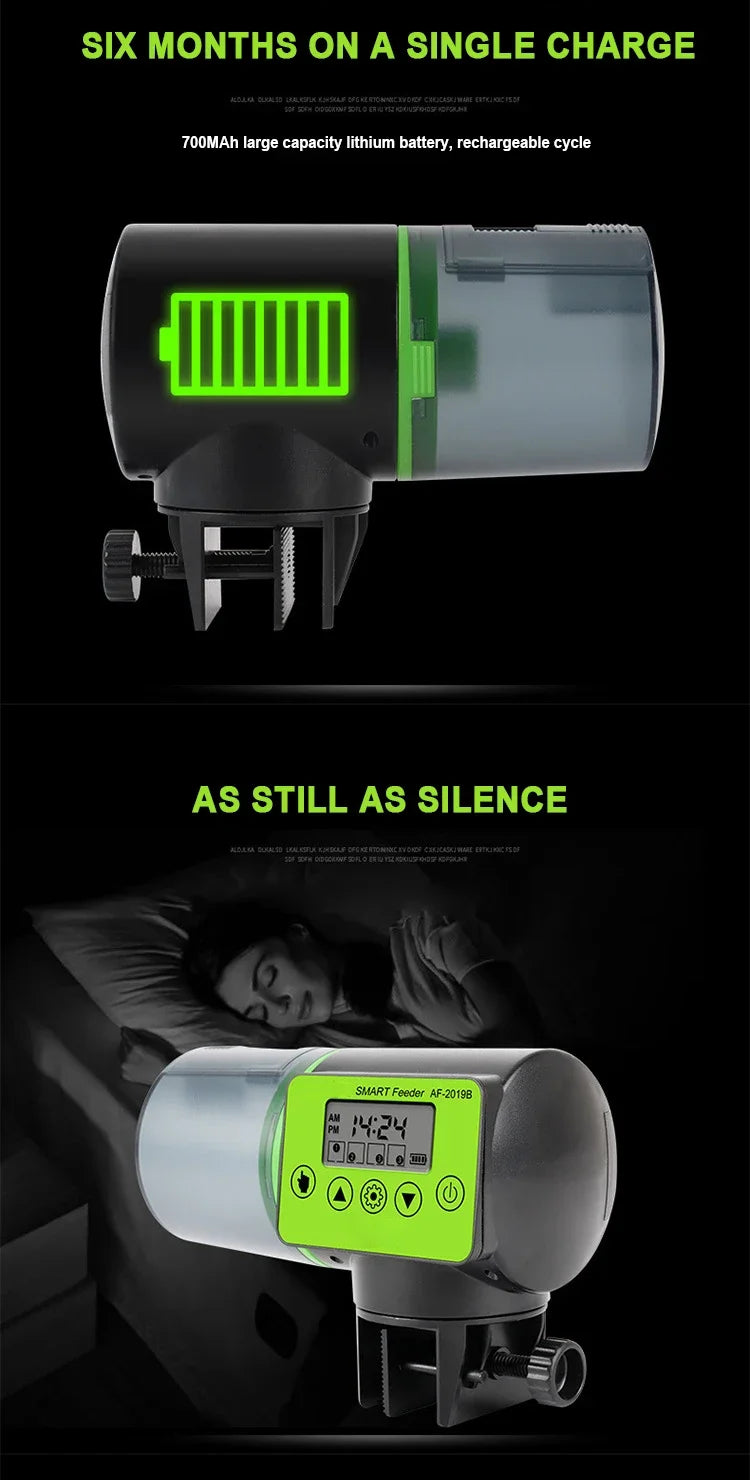 Fish Tank Feeders 200ML Timer LCD Fish Feeder for Aquarium Accessories Smart Feeding 4 Group Times Model AF-2019B