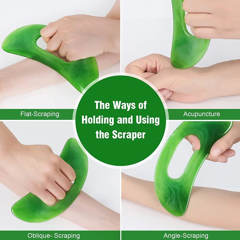 Gua Sha Massage Tool with Handle (Resin) Larger Guasha Scraping Tool for Back Neck Face Leg Massage, Lymphatic Drainage