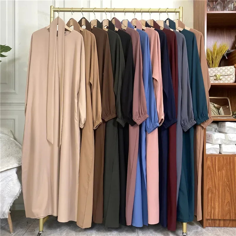Modest for Muslim Women Casual Abayas Prayer Longue Maxi Dress Dubai Turkey Arabic Robe Belted Ramadan Eid Kaftan Islam Jalabiya