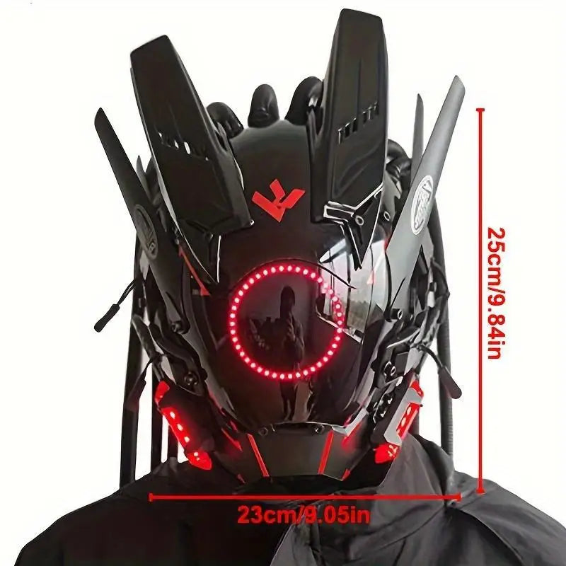 Cyber Led Helmet Mask Music-Reactive Futuristic Light-Up Face Cover Cosplay Party Club Rave Festival Usb Rechargeable Adjustable