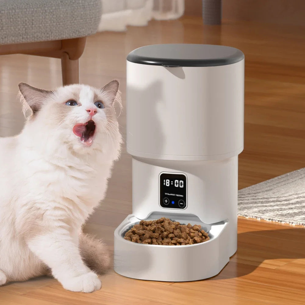 Smart Automatic Pet Feeder 4L APP/Button Control for Cats & Dogs, Timer Feeder with Voice Recorder, Perfect for Travel/Vacation
