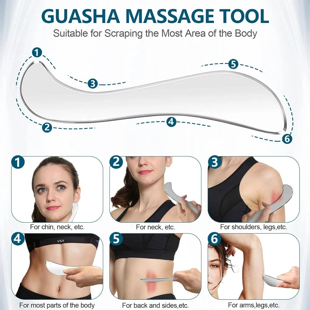 Stainless Steel Gua Sha Massage Tools Muscle Scraper Tool,Graston Tool Set for myofascial Release,Scar Tissue Massager for Back