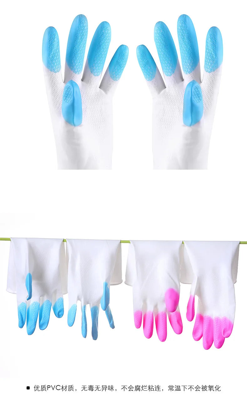 1 Pair Kitchen Household Gadgets Dish Washing Tools Soft Scrubber Rubber Dishwashing Gloves Kitchen Cleaning Silicone Gloves