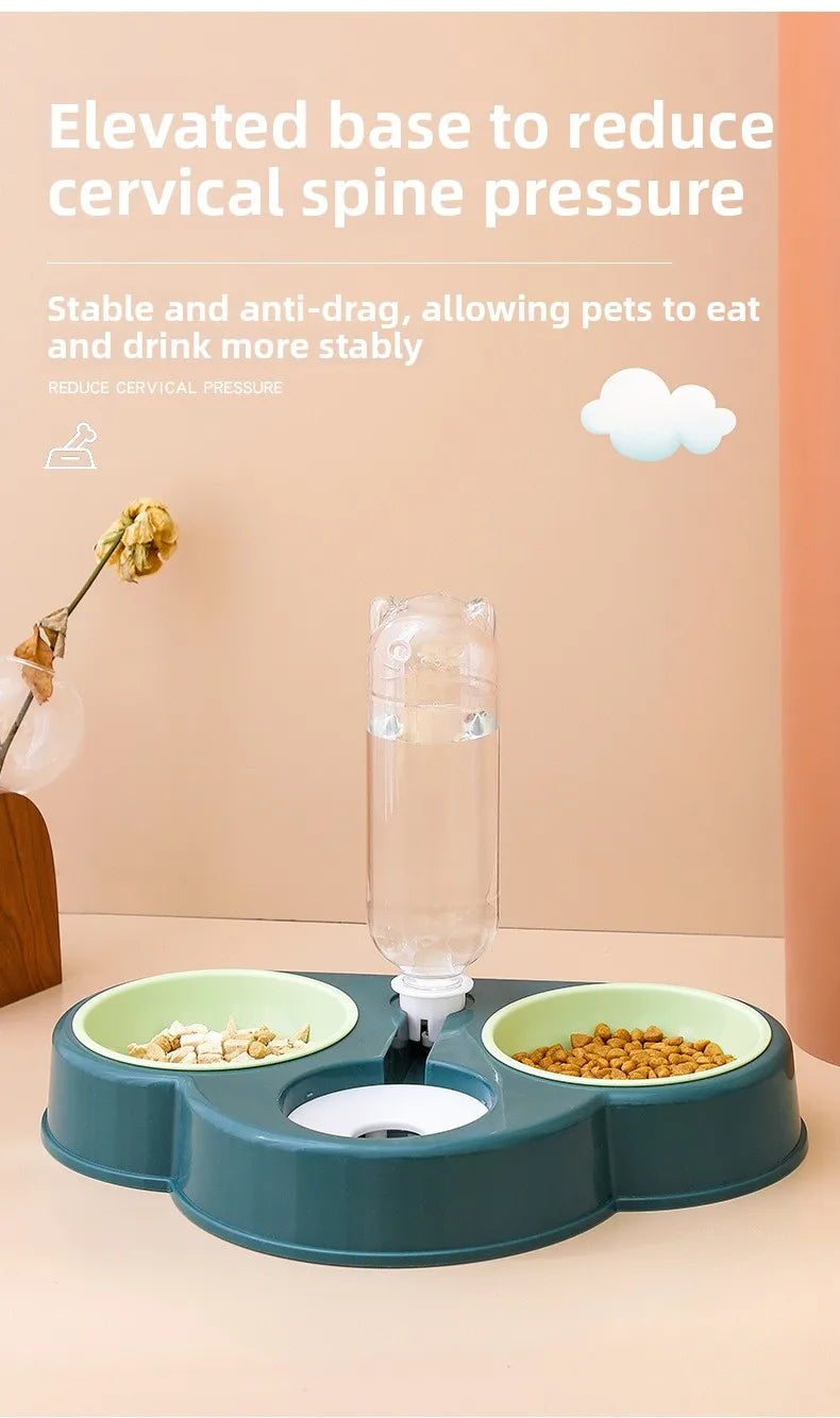 Pet feeding bowl cloud-shaped three bowls of food, snacks, water integrated feeder