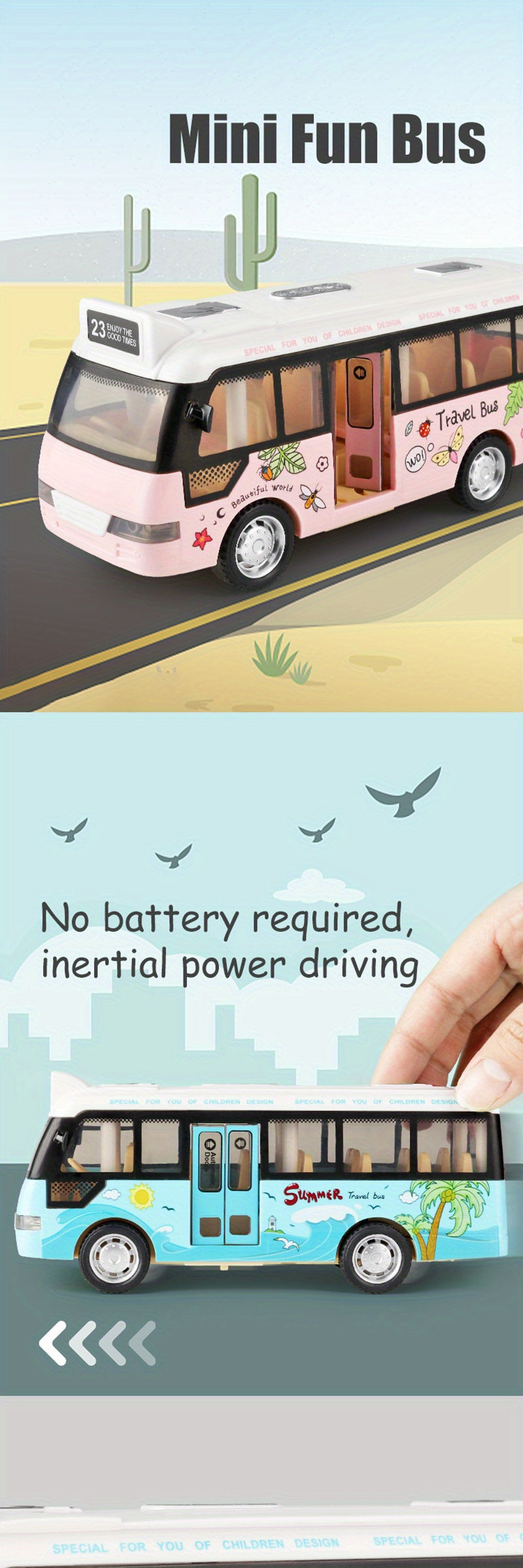 City Bus Toys Cars for Toddlers Cars for Boys Girls Pull Back Play Vehicle Bus Model with Sound Light Up & Open-able Doors