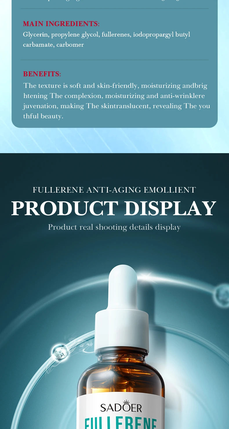 30ml SADOER Fullerene Face Serum Facial Anti Wrinkles Moisturizing Firming Essence Beauty Skin Care