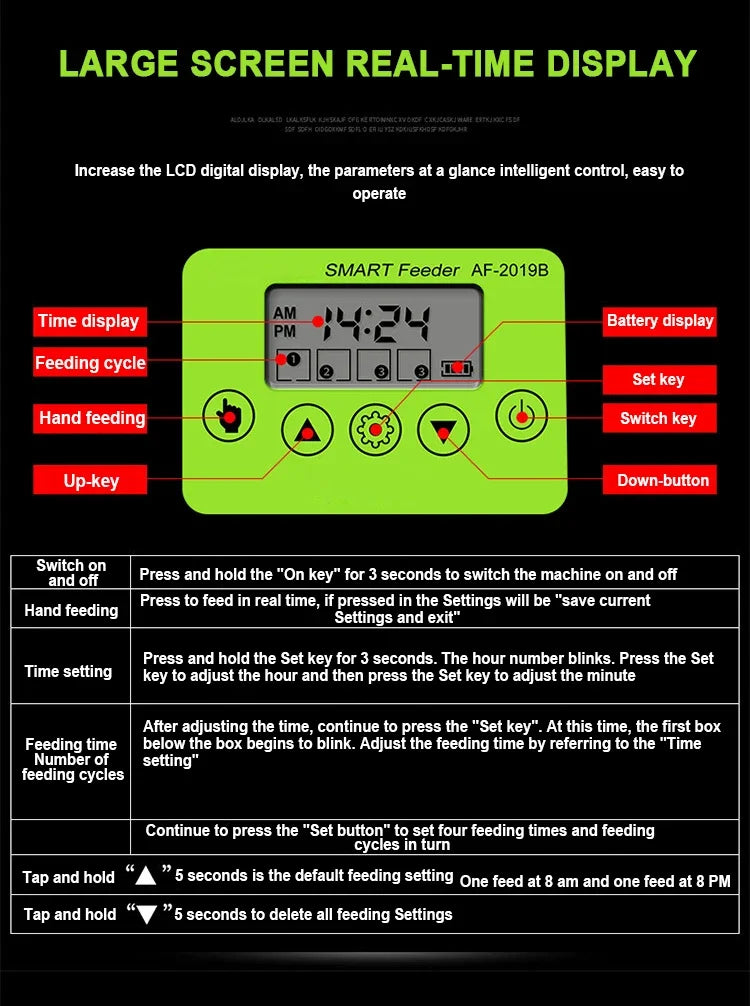 Fish Tank Feeders 200ML Timer LCD Fish Feeder for Aquarium Accessories Smart Feeding 4 Group Times Model AF-2019B