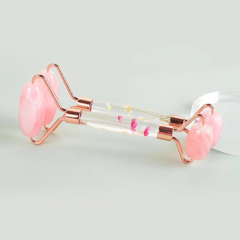Natural Facial Massager Face Roller Gua Sha Scraper Double Heads Jade Stone Roller Skin Care Rose Quartz Massage for Face Body