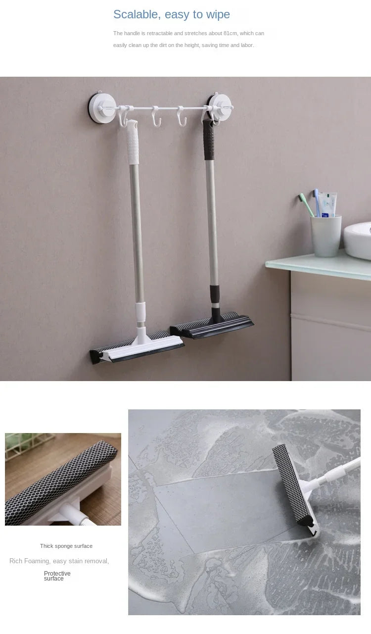 1pc Squeegee Window Cleaner 2 in 1 Retractable Pole Cleaning Window Brush Glass Squeegee Cleaning Tool for Car Shower Glass Door