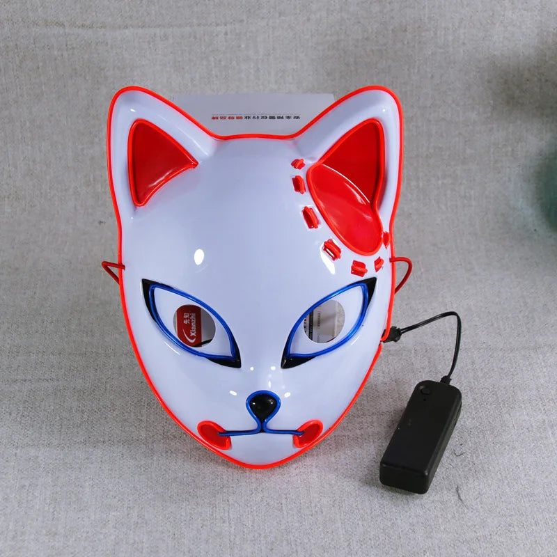 LED Fox Mask Halloween Mask Japanese Anime Cosplay Luminous Mask Suitable for Masquerade Holiday Party No Batteries Included