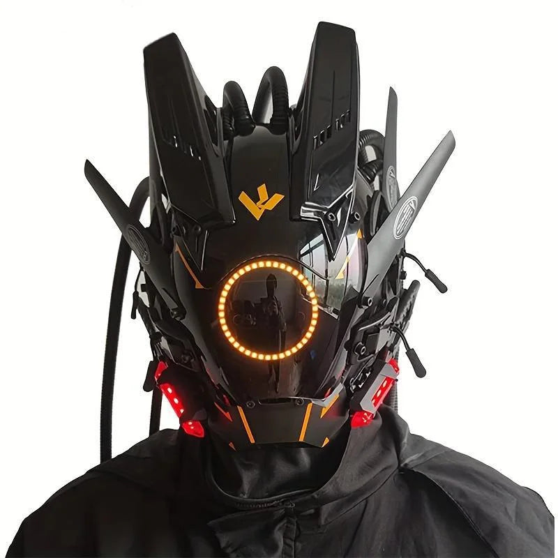 Cyber Led Helmet Mask Music-Reactive Futuristic Light-Up Face Cover Cosplay Party Club Rave Festival Usb Rechargeable Adjustable