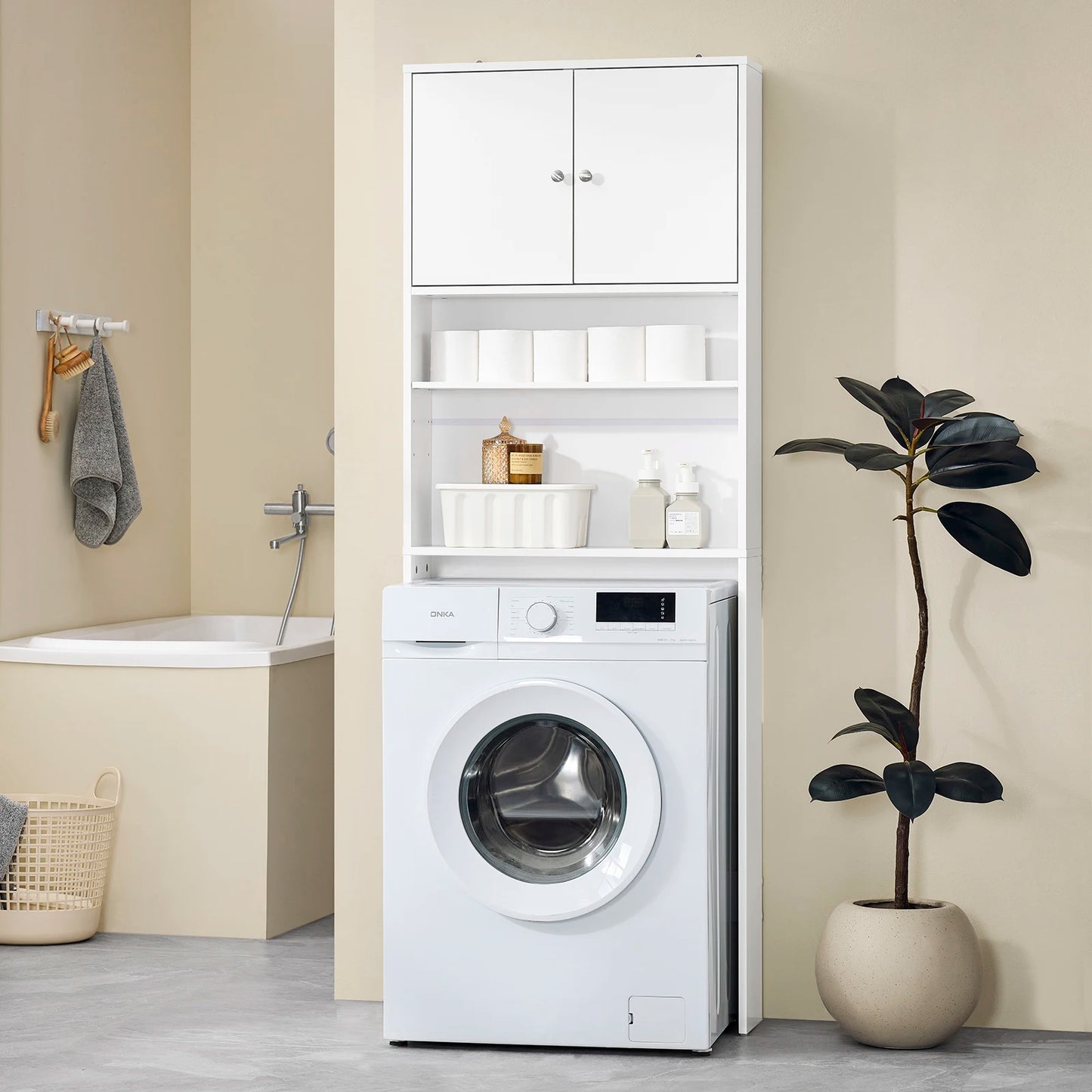 SoBuy BZR165-W Washing Machine wardrobe with wardrobe & Shelves bathroom storage s wardrobe Freestanding Toilet Space Savers