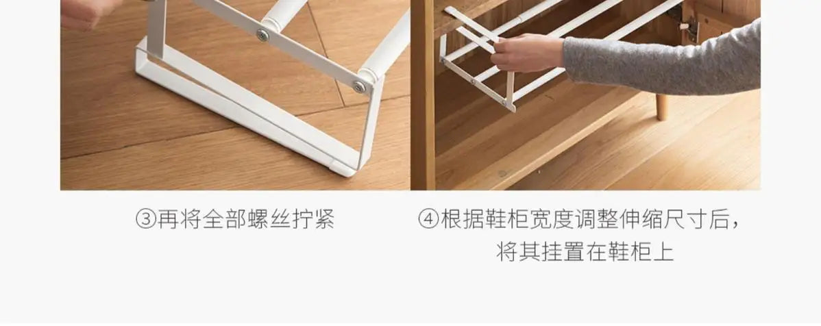 Space - Saving Adjustable Layered Shoe Rack Under - Shelf Holder with Hanging Basket for Home Cabinets