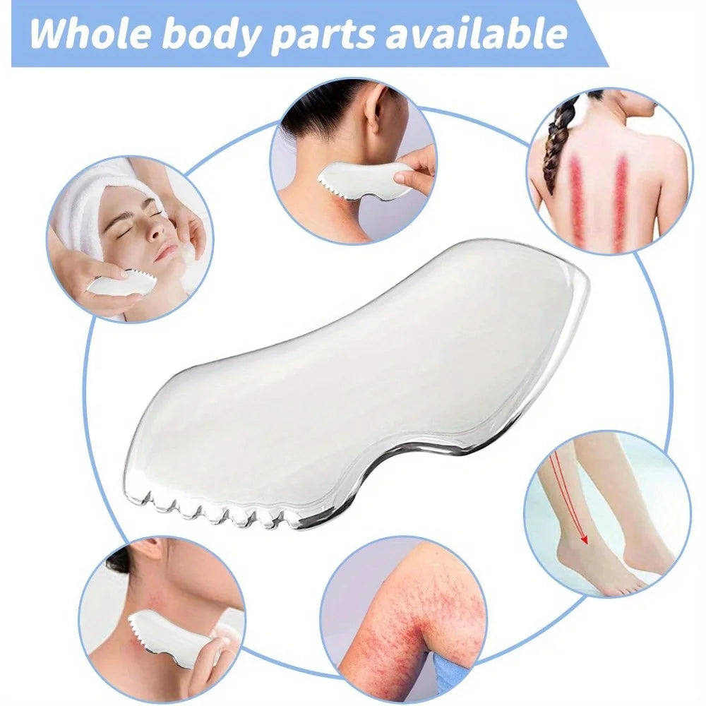Gua Sha Stainless Steel, Metal Face Gua Sha for Jawline Sculpting, Guasha Tool Face Body Gua Sha (Silvery), Guasha Board