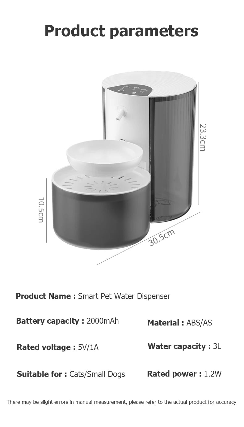 Smart Pet Water Dispenser, Wireless Cat Water Fountain, Dumping Dog Water Dispenser, Rechargeable Automatic Water Feeder