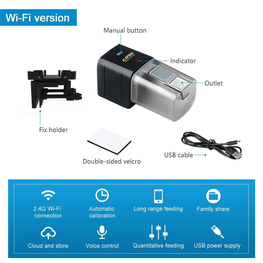 WiFi Smart Aquarium Fish Feeder Mobile App Control Aquarium Supplies Voice Control Via Speaker Automatic Feeding