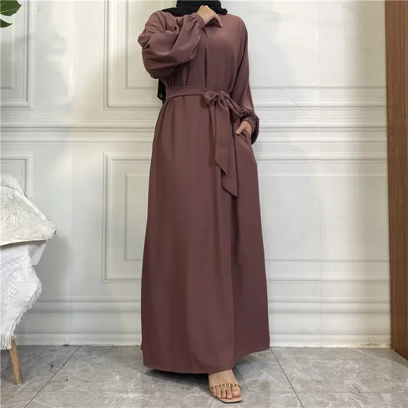 Modest for Muslim Women Casual Abayas Prayer Longue Maxi Dress Dubai Turkey Arabic Robe Belted Ramadan Eid Kaftan Islam Jalabiya