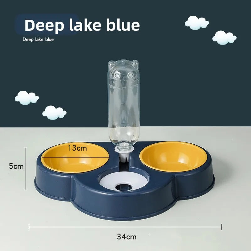 Pet feeding bowl cloud-shaped three bowls of food, snacks, water integrated feeder