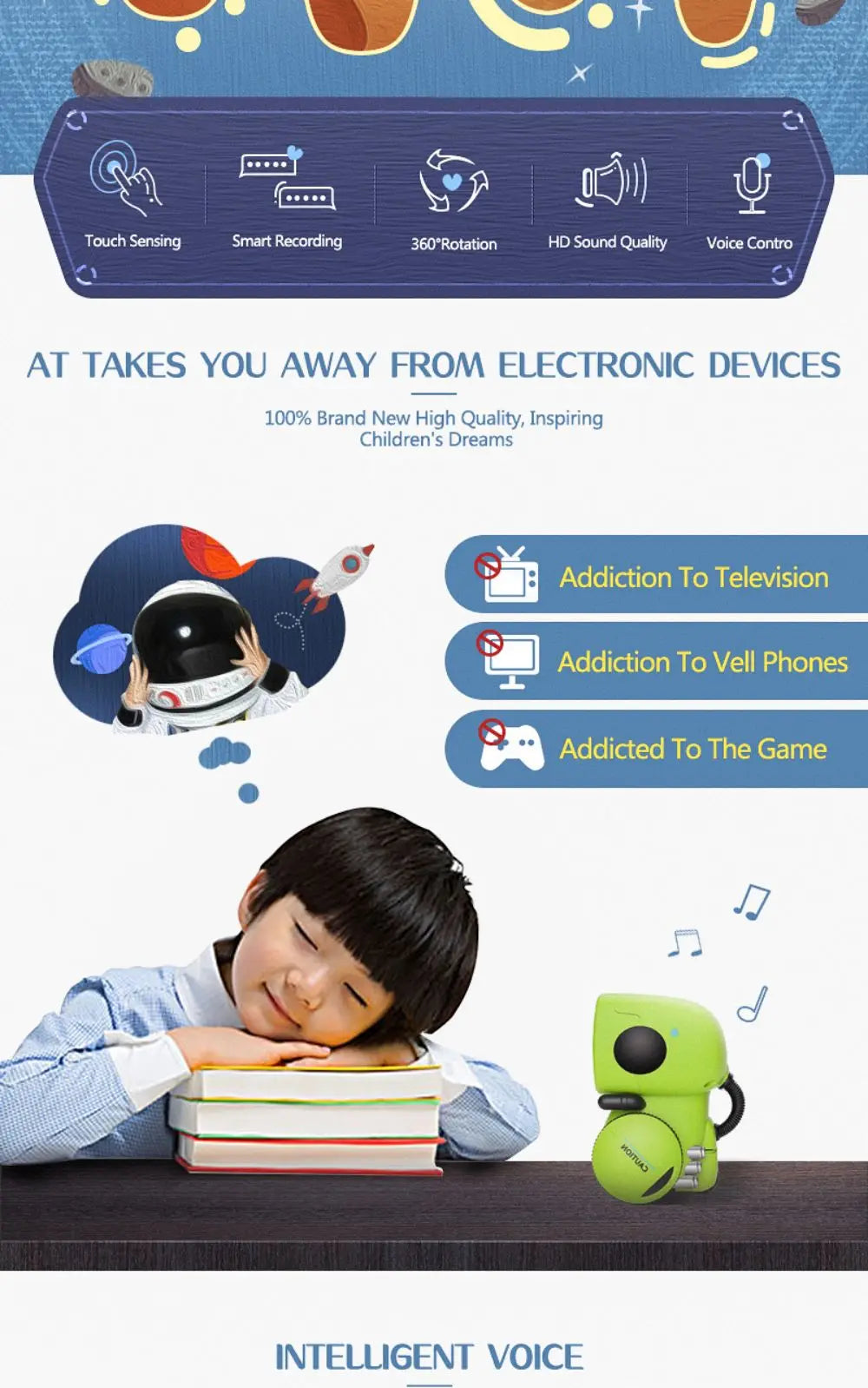 Toy Robot Intelligent Robots Russian & English & Spanish Version Voice & Touch control Toys Interactive Educational RC Robot