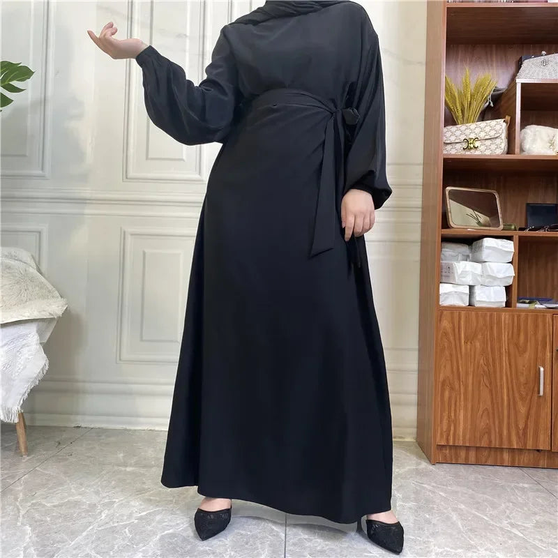 Modest for Muslim Women Casual Abayas Prayer Longue Maxi Dress Dubai Turkey Arabic Robe Belted Ramadan Eid Kaftan Islam Jalabiya