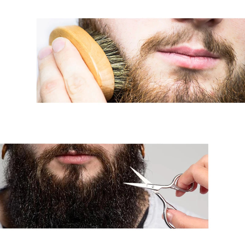 Men's Beard Grooming Kit - Double-Sided Comb + Scissors + Beard Brush with Storage Bag