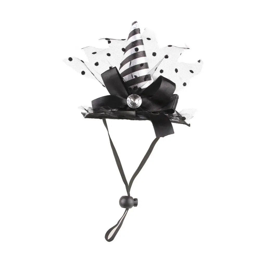 Pet Accessories Decorative Pet Witch Hat Adjustable Stripe Cat Cosplay Hat Lace Dog Bat Hat for Cat Puppy