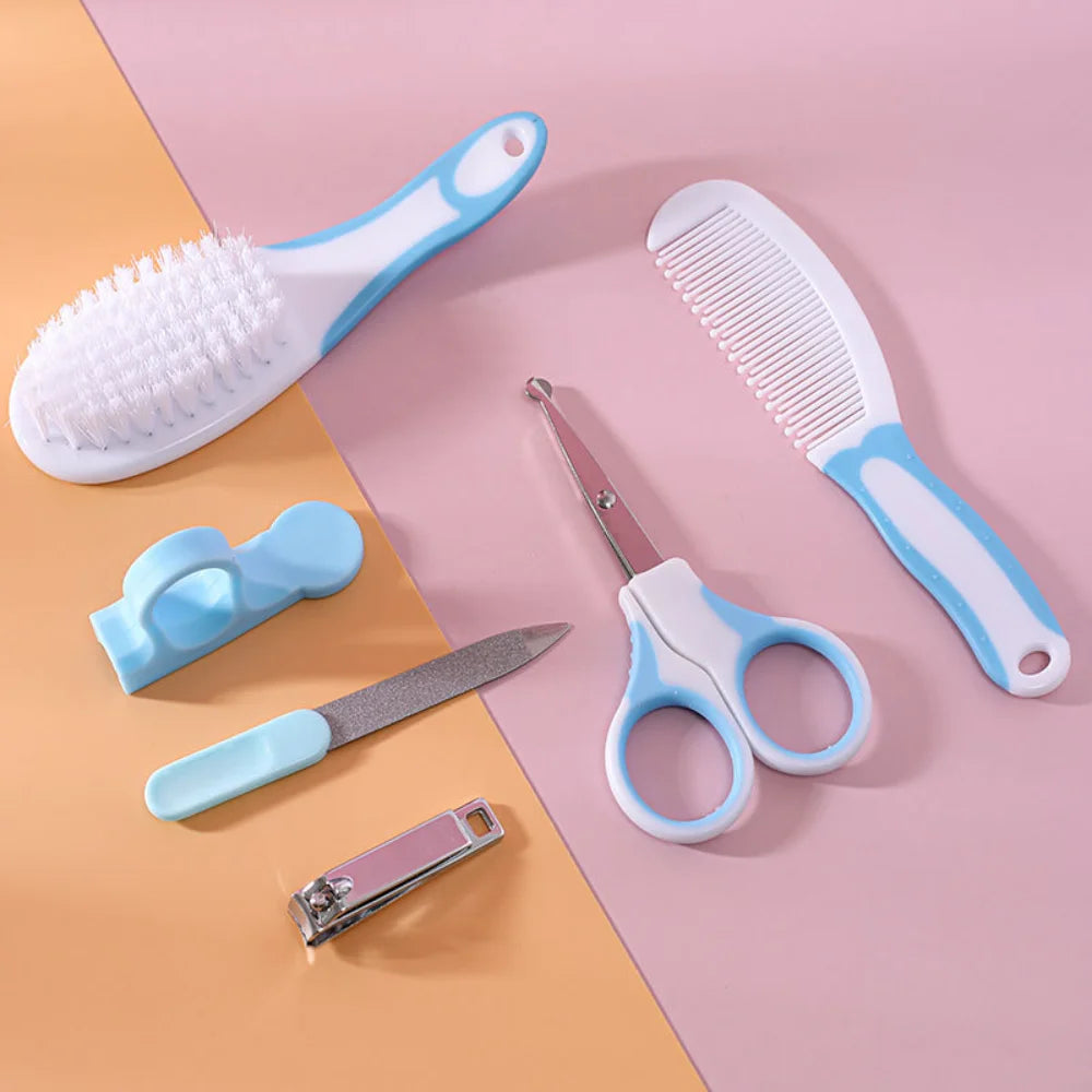 New 6 Pcs Baby Healthcare and Grooming Kit Sets Safety Newborn Nursery Baby Care Kit with Hair Brush Comb Nail Clipper Scissors