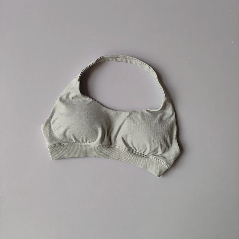 Sports Bra Women Shockproof Seamless Halter Top High Support Push-up Open Back Gym Wear Fitness Yoga Workout Underwear