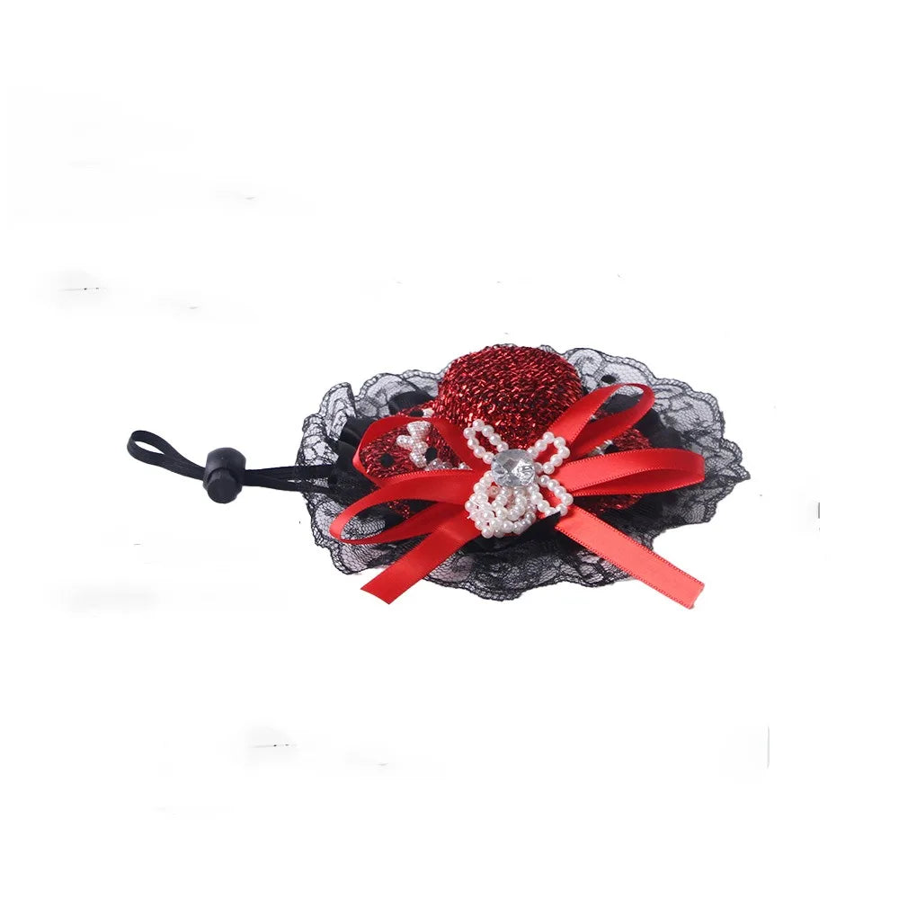 Pet Accessories Adjustable Pet Halloween Hat Sequin Elastic Band Cat Lace Hat British Style Cat Cosplay Hat Pet Show