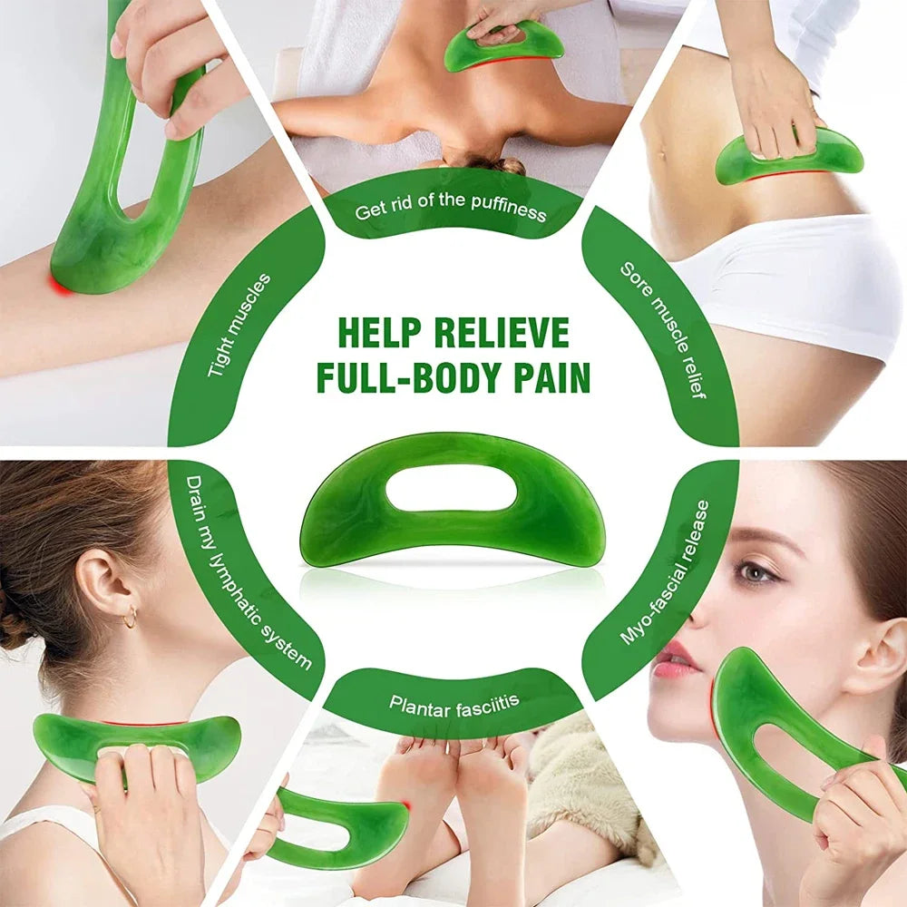 Gua Sha Massage Tool with Handle (Resin) Larger Guasha Scraping Tool for Back Neck Face Leg Massage, Lymphatic Drainage