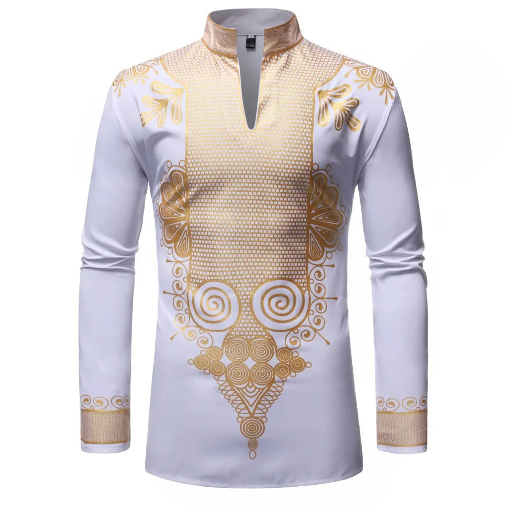 Men's Islamic Arabic Abaya Robe, Ethnic Print Stand Collar, Youth Mid-length Shirt, Luxury Coat, Muslim Men Clothing, Fashion