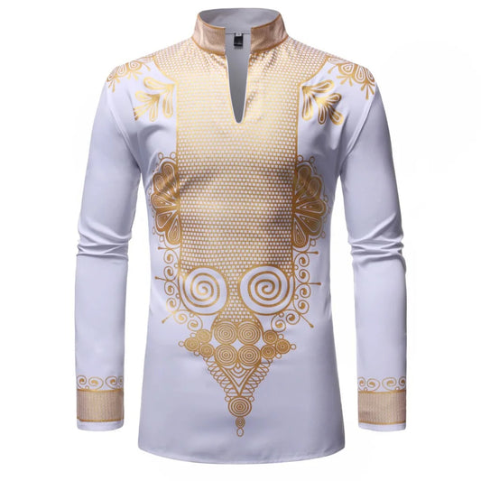 Men's Islamic Arabic Abaya Robe, Ethnic Print Stand Collar, Youth Mid-length Shirt, Luxury Coat, Muslim Men Clothing, Fashion