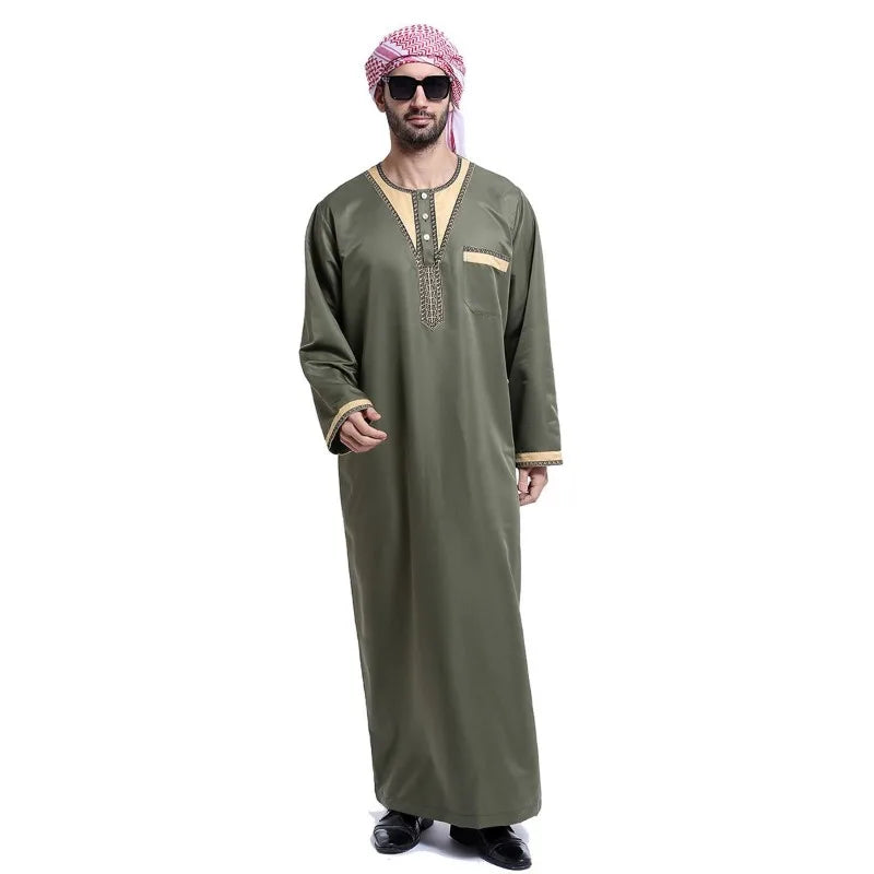 Islamic Ethnic Costume Muslim Clothing Ramadan Arabic Kaftan Colorful Long Sleeve Robes Middle East Men Clothes Festival Party