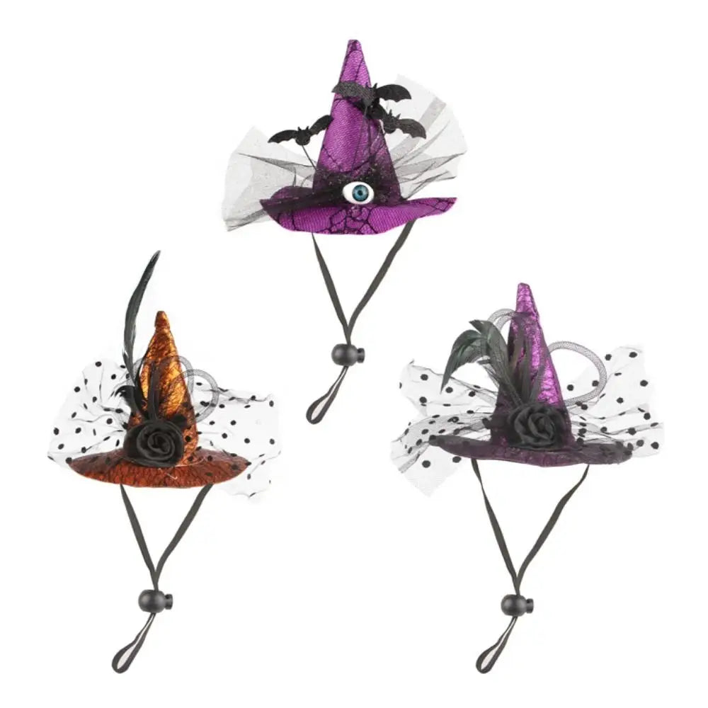 Pet Accessories Decorative Pet Witch Hat Adjustable Stripe Cat Cosplay Hat Lace Dog Bat Hat for Cat Puppy