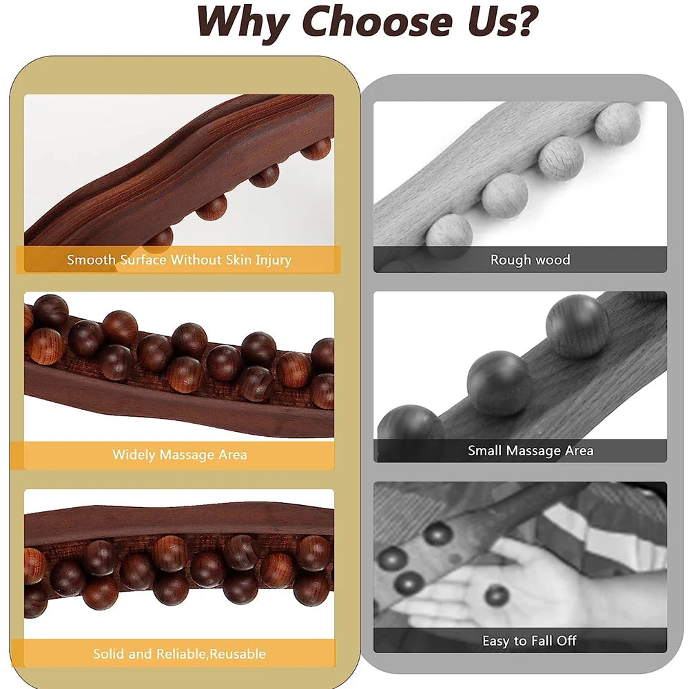 Guasha Wood Stick Tools Wooden Therapy Scraping Lymphatic Drainage Massager, Double Row 31 Beads Point Treatment Gua Sha Tools