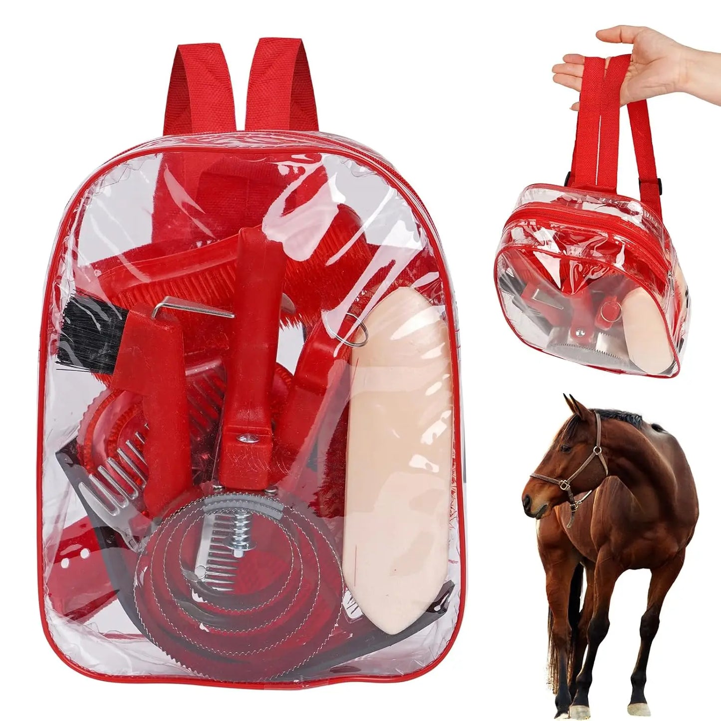 Horse Grooming Tool Set Cleaning Kit Mane Tail Comb Massage Curry Brush Sweat Scraper Hoof Pick Curry Comb Scrubber