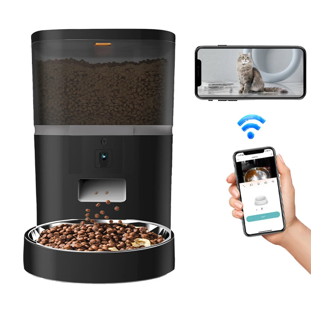 4L Smart 5v USB Automatic Cat Feeder With Camera Video Cat Dry Food Dispenser Pet Smart Voice Recorder Auto Feeder With Stainles