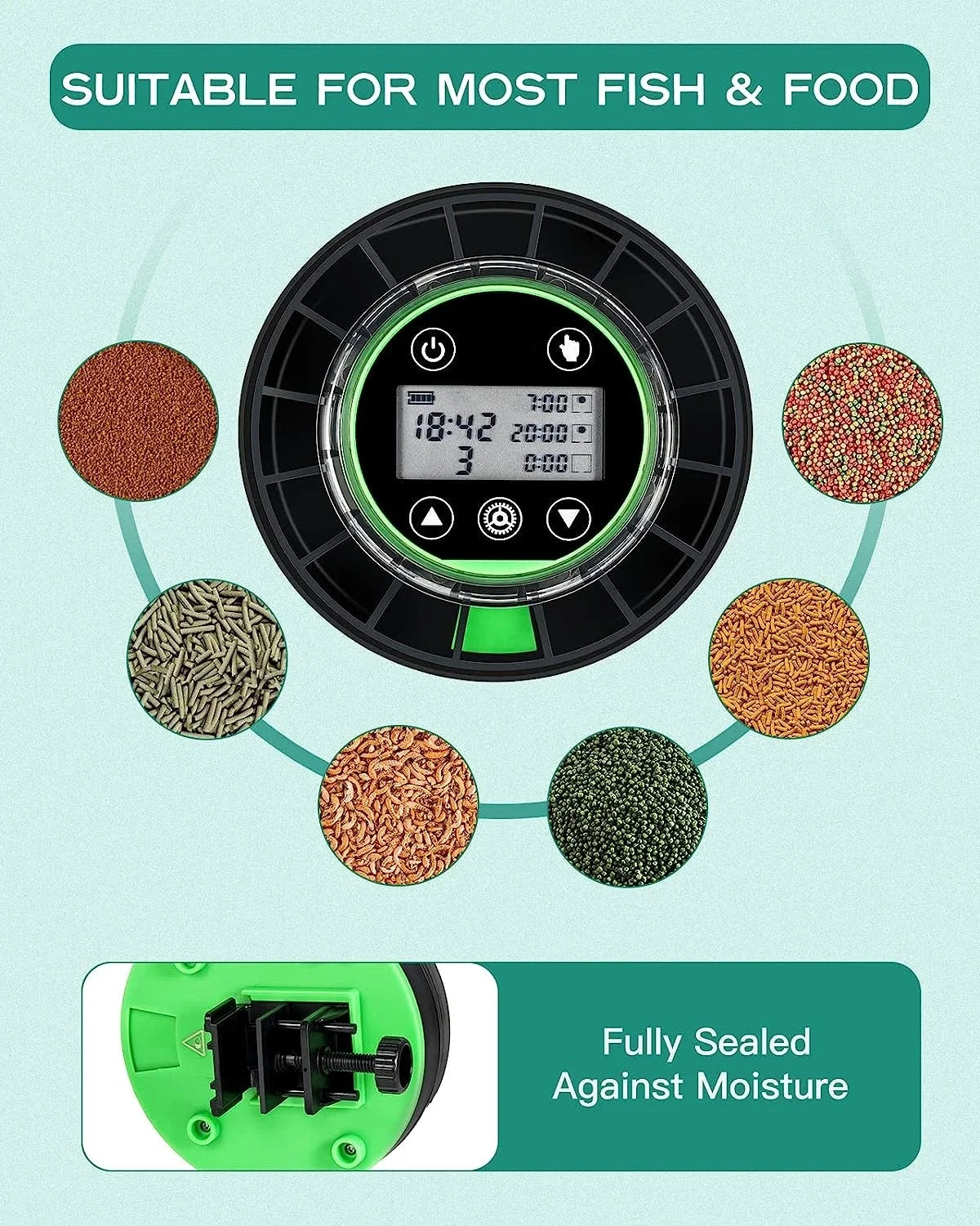 Automatic Fish Feeder for Aquarium, Automatic Food Dispenser with Timer, Rechargeable Timer Feeder, with USB Cable, LCD Display