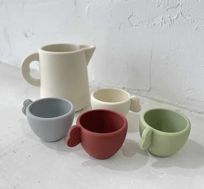 Wooden Montessori Toys Toddler Pretend Play Tea Party Set Silicone Teapot Cups Wood Tray Scoop Toys for Kids Birthday Gift