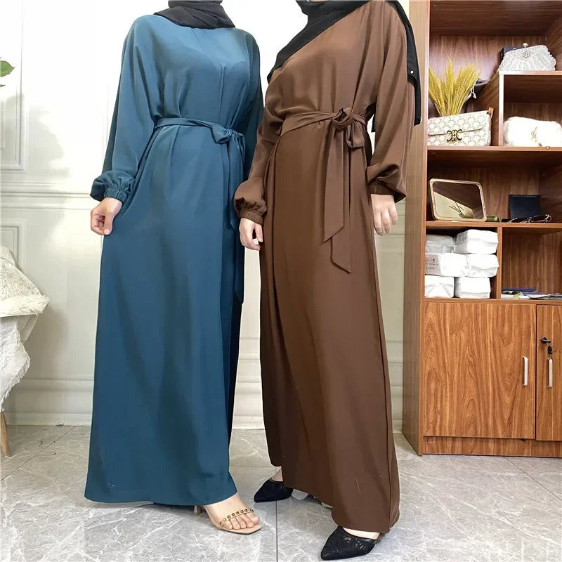Modest for Muslim Women Casual Abayas Prayer Longue Maxi Dress Dubai Turkey Arabic Robe Belted Ramadan Eid Kaftan Islam Jalabiya