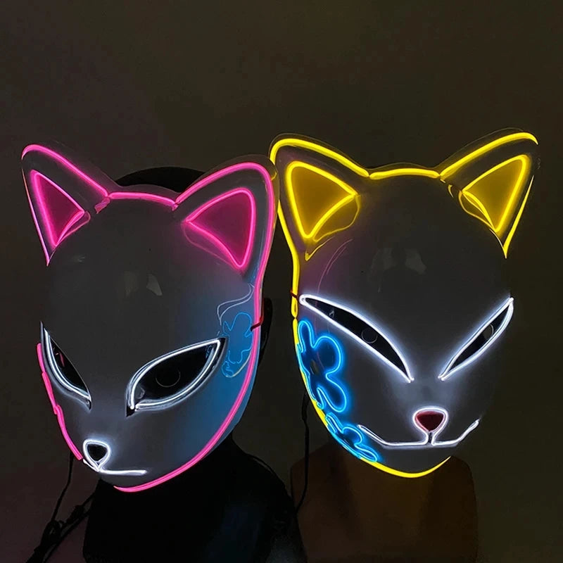 Halloween Cat Face Mask Halloween Glow LED Masks Anime Cosplay Masks Halloween Christmas Party Lighting Cat Masks