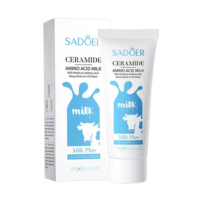 SADOER Milk Facial Cleanser Moisturizing Skin Brightening Nourishing Wash Foam Face Cleanser Facial Skin Care for Beauty