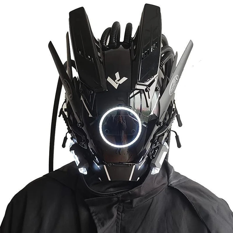 Cyber Led Helmet Mask Music-Reactive Futuristic Light-Up Face Cover Cosplay Party Club Rave Festival Usb Rechargeable Adjustable