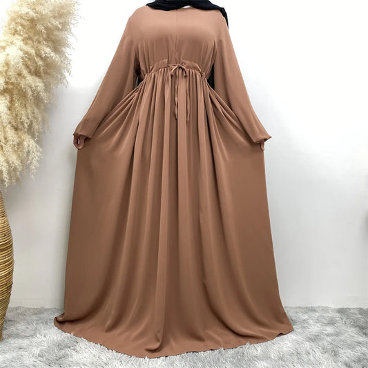 Modest Kaftan Muslim Women Puff Sleeve Dress Zipper Front Abaya Islam Clothing Arabic Robe Dubai Party Gown Eid Ramadan Jalabiya