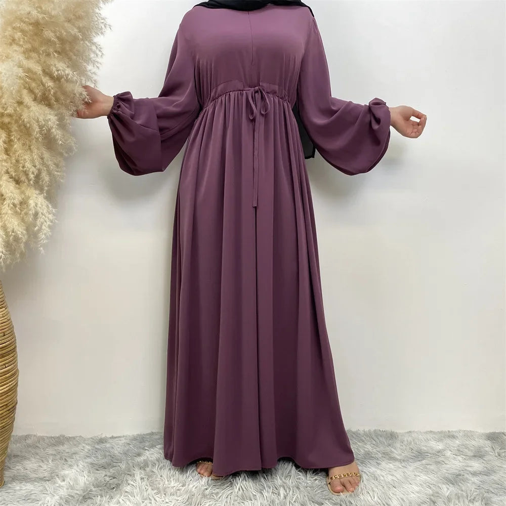 Modest Kaftan Muslim Women Puff Sleeve Dress Zipper Front Abaya Islam Clothing Arabic Robe Dubai Party Gown Eid Ramadan Jalabiya