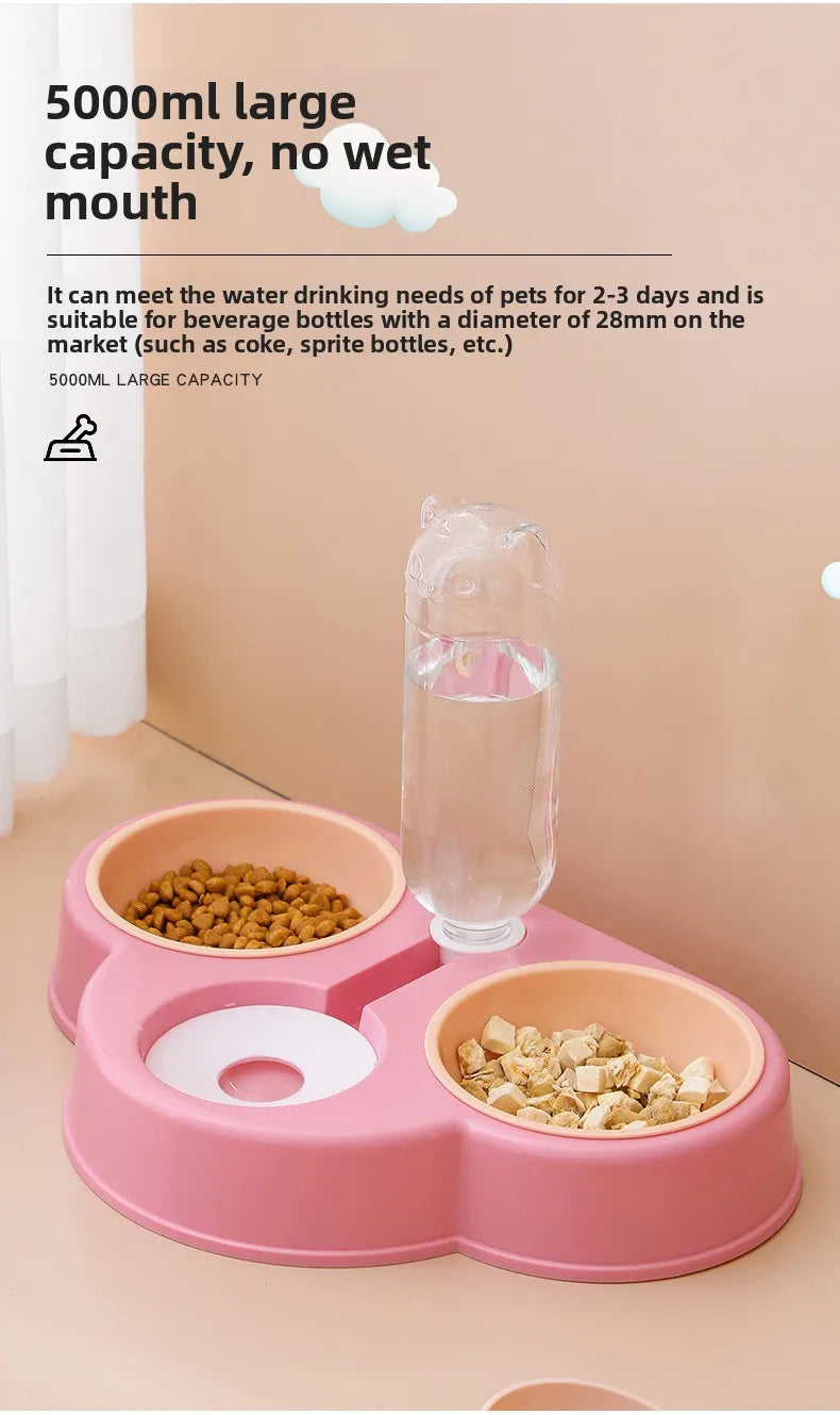 Pet feeding bowl cloud-shaped three bowls of food, snacks, water integrated feeder