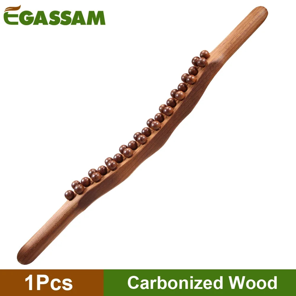 Guasha Wood Stick Tools Wooden Therapy Scraping Lymphatic Drainage Massager, Double Row 31 Beads Point Treatment Gua Sha Tools